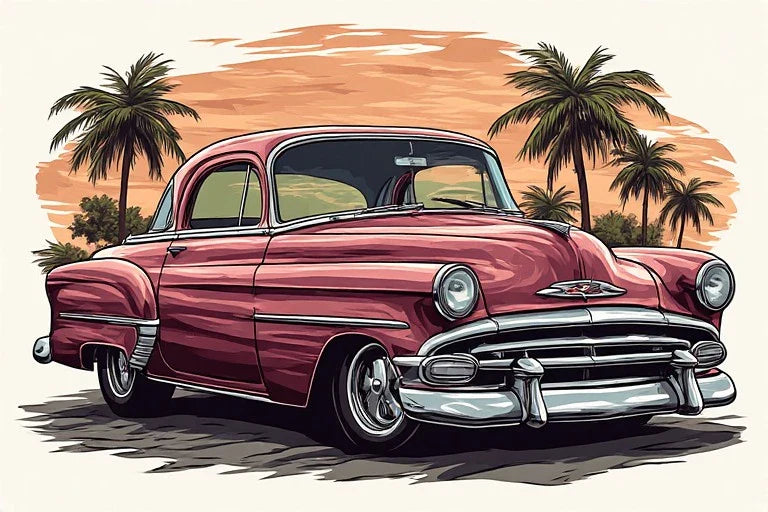 Custom Car Pin Ups: Classic Chrome and Vintage Style
