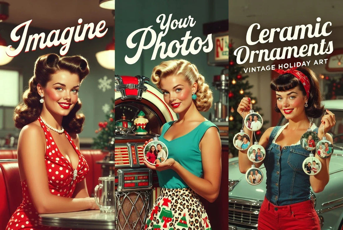 Imagine Your Photos Ceramic Ornaments: Vintage Holiday Art