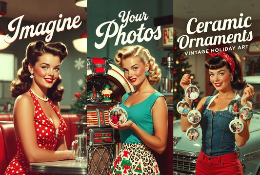 Imagine Your Photos Ceramic Ornaments: Vintage Holiday Art