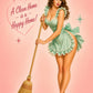 Custom cleaning maid pinup portrait in vintage retro style with broom and classic glamour