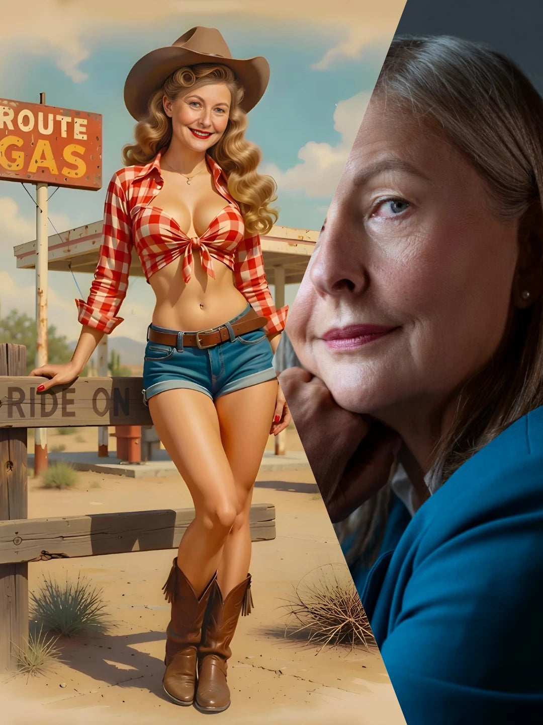 Cowgirl Pinup Portrait Before After