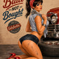 Custom Mechanic Pinup Portrait featuring a vintage-inspired woman in a classic automotive garage