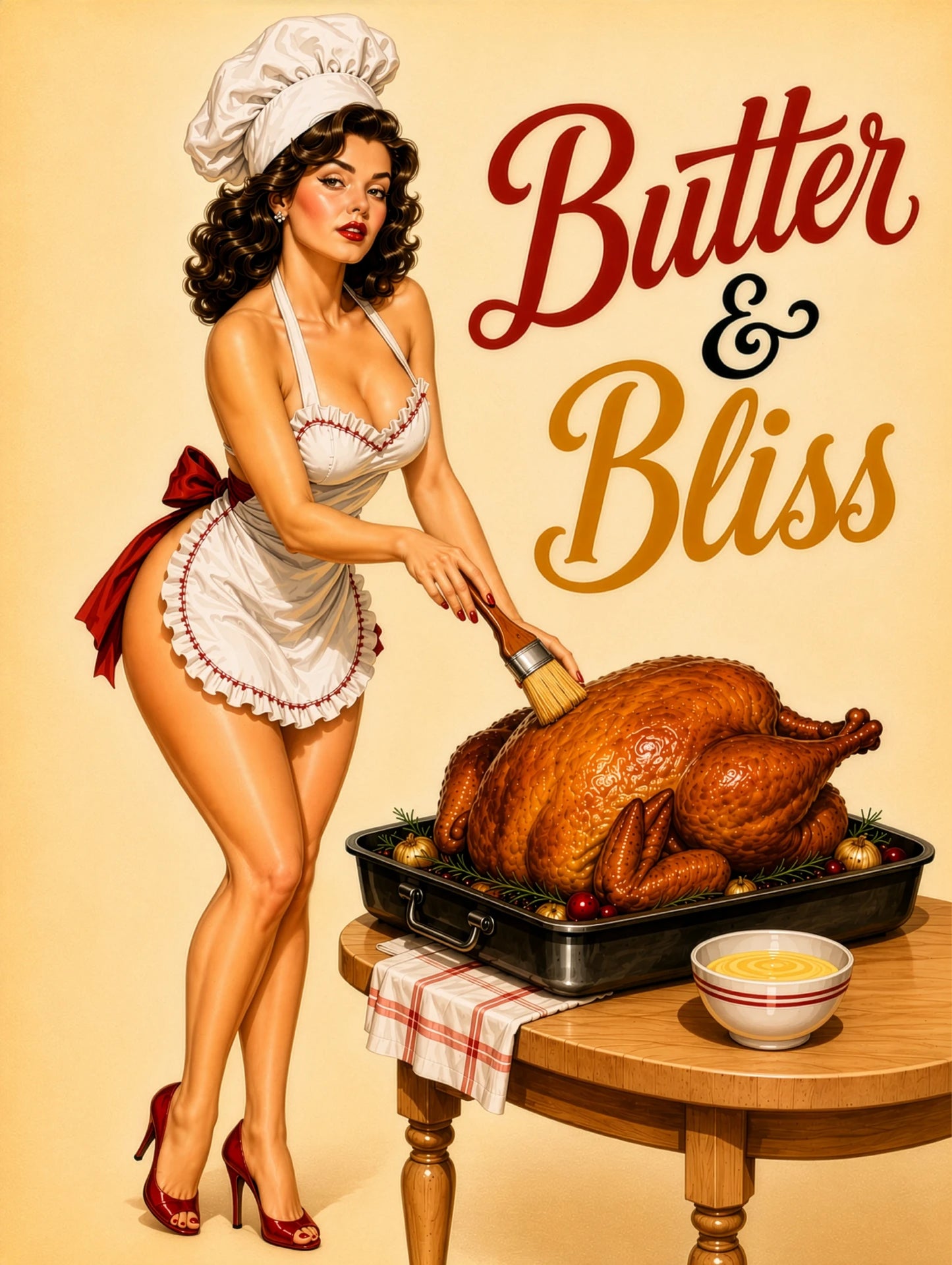 Custom Thanksgiving pinup portrait with vintage glamour and festive holiday styling