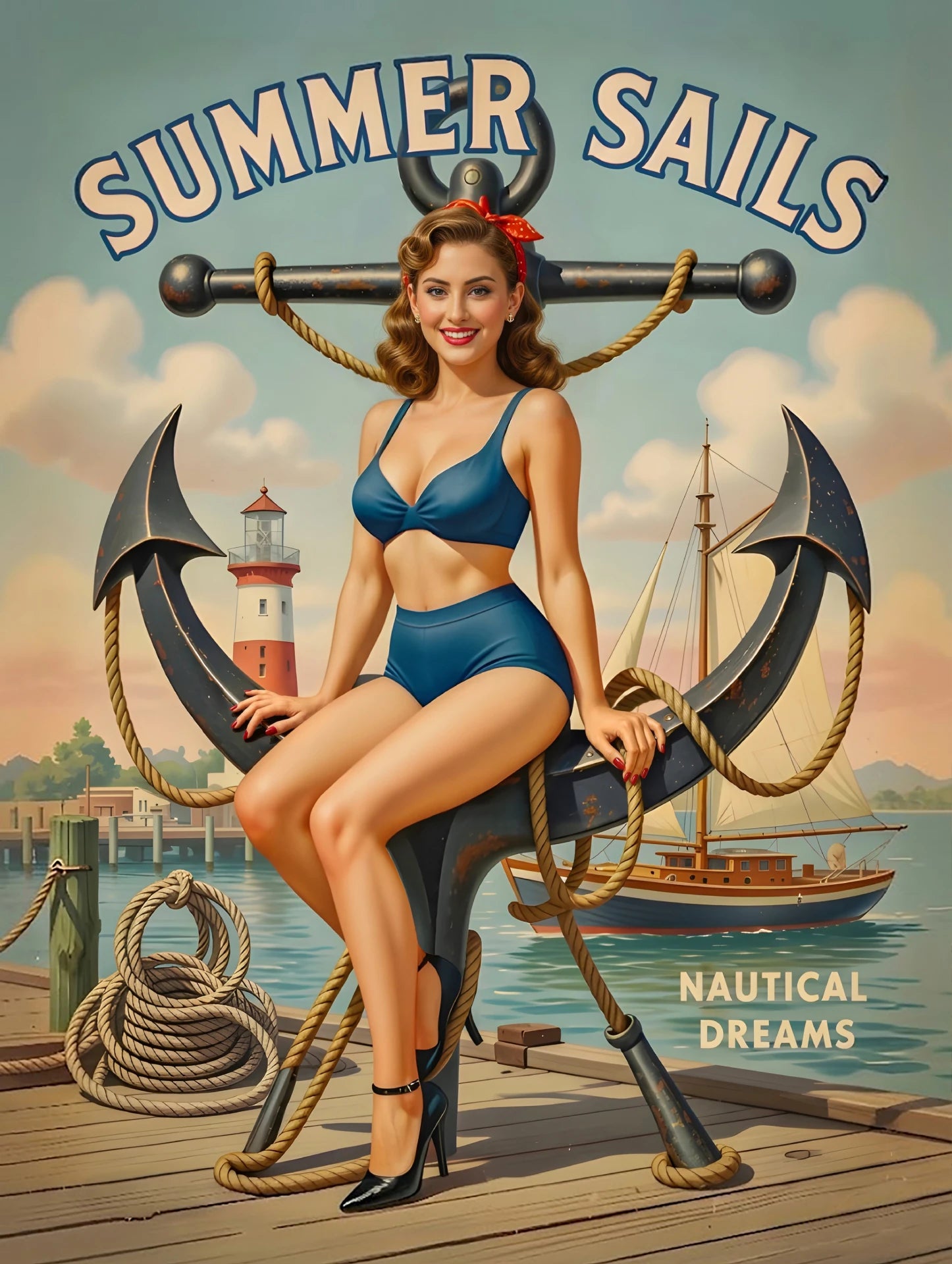 Sailor themed pinup portrait illustration – Pinup Art Studio