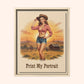 Vintage-style poster of a woman in a cowboy hat and plaid shirt with a sunset landscape.