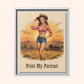 Vintage-style poster of a woman in a cowboy hat and plaid shirt with a sunset landscape.